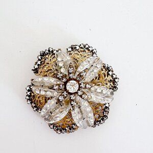 VINTAGE MIRIAM HASKELL FLORAL RHINESTONE BROOCH